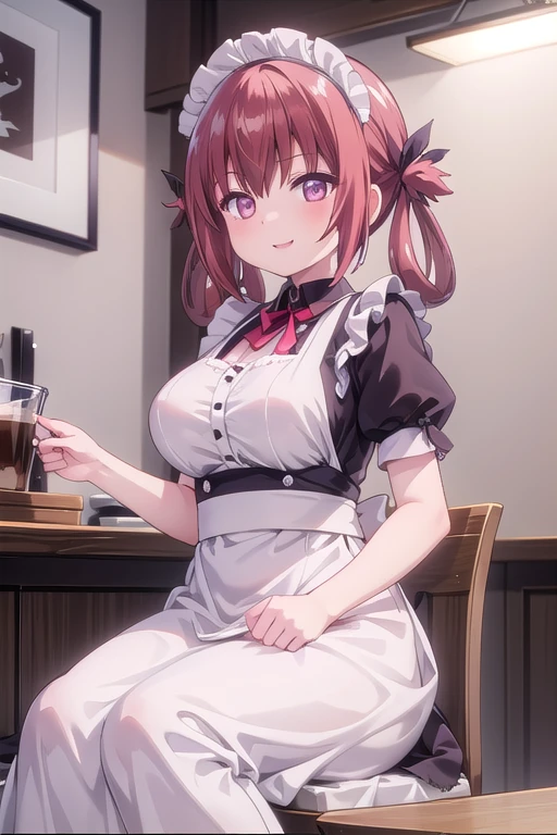 One Girl, Kurumizawa，ultra hi resolution picture，Coffee shop，Global Illumination，cute，smile，Big Breasts，Maid clothes