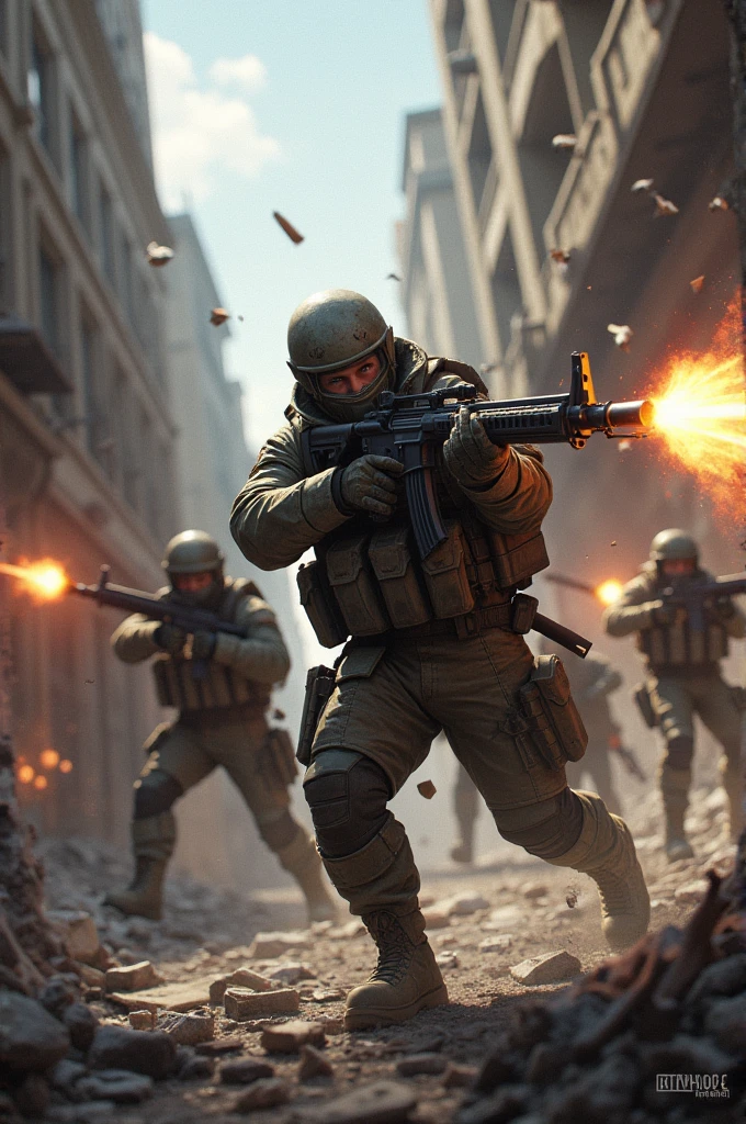 a couple of soldier looking a battlefield war between humans and robots in midnight