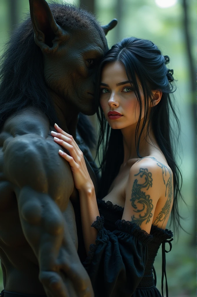 A big orc grabbing and rapping his elite and very beautiful nude elf girl from behind , molesting, fantasy forest, she's like 19 y.o. elite supermodel, perfect body proportions, super elegant babe, small breasts, she is upset, Very passionate, photorealism trends, high-resolution details, raw photography, sharpness, uniqueness in the D850 4, Koda850 K 400 portrait camera, 1.6 lens, rich colors, realistic textures, spectacular lighting