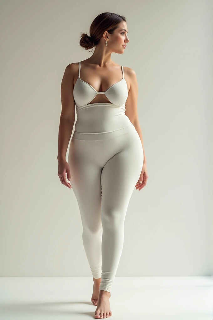 ((highest quality)), ((masterpiece)), (Familiar), Perfect Face, Mature Woman, 50 years old, Japanese,  return, (Cum in mouth), (Open your mouth), Big Breasts, Large areola, Erect nipples, Round and small face, Big Nose, length, Narrow eyes, Cat-like eyes, , Big Ass, Full body image, Tank top, thin fabric hot pants,good, Wavy short hair,