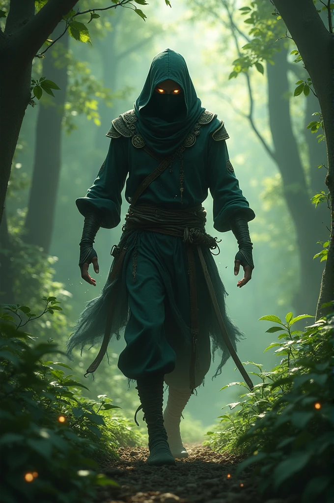 r4y, flatee, shadee, character, a rogue hidden in shadows, wearing a hood, in a temple, fog, overgrown, white hair, deep black skin, fantasy <lora:DIGIXL_0.1_RC:0.9>