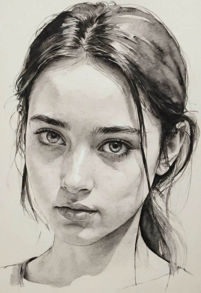 (Highest quality, High resolution, masterpiece:1.2), Very detailed, Realistic:1.37, Black ink sketch, Smooth lines, Expressive facial expressions and posture, Simple Background, Emphasis on light and shadow and spatial perception, Plenty of negative space, Young girl.Ink portrait,Smooth flowing lines,Expressive Face,Delicate emotions,Ink Contrast,Simple Background,Emphasis on light and shadow,amplitude,Plenty of negative space,Serene atmosphere,Quiet atmosphere,It&#39;s like a dream,Delicate yet fascinating details,Calm colors,Calm and introspective,Graceful posture,Gentle movements,Kind and innocent,A whisper of elegance,Quiet elegance,Shining Sparkle,Sublime Beauty,Vector illustration,Black and White,Natural and organic,Nurturing and calming,Sublime simplicity,Mysterious charm.