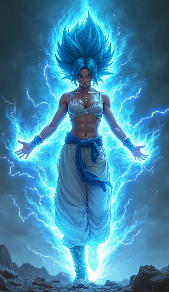 1girl, standing,naked, angry, beautiful,sexy,niji, perfect lightning, Beautiful,Art station,naked,small breasts,gens, topless,blue pants
