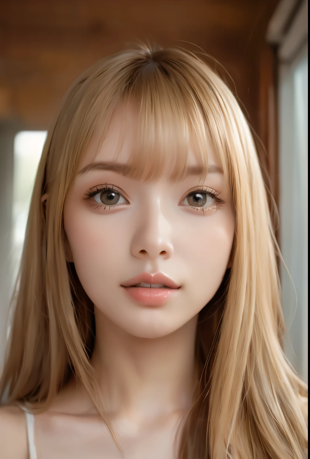 You are sexy and your face is so pretty、Super long、Shining like silk、Metallic Butter Blonde Hair、Swaying bangs、sexy 、cute