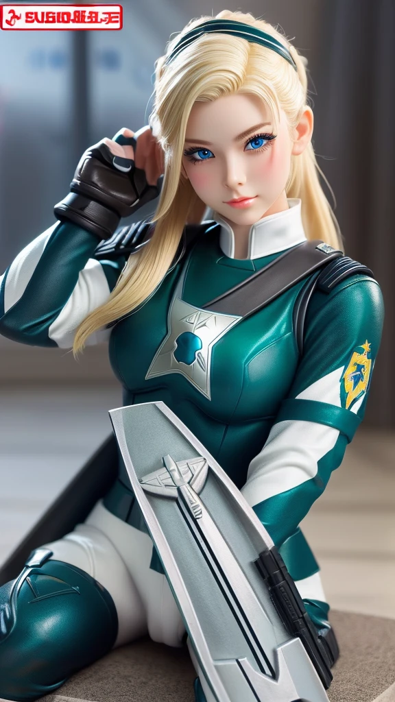 ((Highest quality)), ((masterpiece)), (detailed), High ponytail, ((blonde)), beautiful girl, Cute eyes, Green Eyes, Fake eyelashes, White skin, (Soldier uniform:1.4),  ((bulge)), RPG-7, figure, on the base