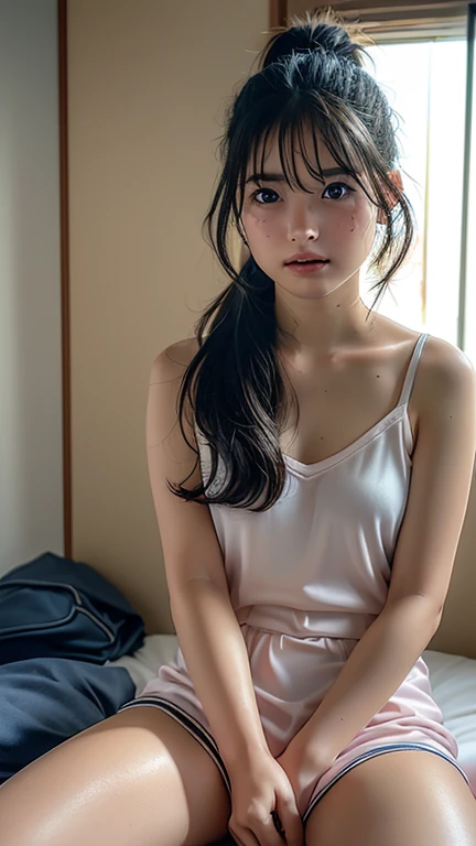 (masterpiece:1.2), Very detailed, Ultra-high resolution, (Realistic, photo Realistic:1.6), High-resolution RAW color photos, Professional photos, Sharp focus:1.2, (Very detailed顔と肌の質感, Very beautiful eyes, Glossのある肌, Glowing Skin, Glowing Skin, Shining Face, Gloss, Oily skin, greasy face, Oily skin, greasy face,),, (real Glossのある肌 texture), Perfect ???????, Very detailed背景,(Night shower),1 female,short hair, Straight hair, bangs, Brown Hair,((Flat Chest:1.6)),Slender legs, ((Men&#39;s beauty salon)),(((Take off、Shirtless woman:1.5)))、(Wet in the shower:1.2),(((Woman masturbating:1.6,Reaching orgasm:1.5)))、