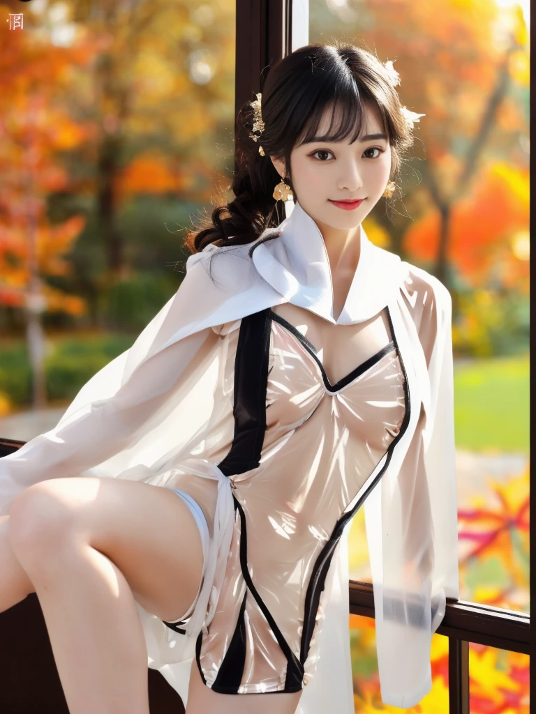 一个有着美丽脸庞的Sexy中国华裔女孩, Wear a transparent men&#39;s shirt, Glowing blue iris,
(((night, There are autumn maple trees outside the window, Indoor hot spring))), 
((8K Ultra HD, 8K, Ultra high resolution, best quality, Super Fine, Clear focus. Masterpieces, complete pattern, Ultra HD, Detailed photos, Best image quality，Ultra-clear，Delicate facial features，Well-defined, Highly rated works, Close-up depth of field photography, Above the knee, bilateral symmetry)), 
((Creating the image of a real girl), Realistic shadows, Soft lighting, Dynamic Angle, Dynamic poses, Elegant Posture, Cowboy lens, Full body front view, Be confident, Facing the camera, Eyes looking towards camera lens, Standing posture, Open your legs slightly, Golden Ratio Graphics, Minimalism, Center the character), 
( Smile, Sexy的, Balanced Eyes, Realistic eyes, eyes in beautiful detail,Pretty Face, (Realistic face), Normal facial features, Realistic skin, Attention to skin details, Skin is clean and radiant, Whitening, Anatomically correct body, Golden ratio figure, Sexy的身材), 
(Perfect makeup, Gloves, earrings, bracelet, necklace, Jewelry, Hair accessories, shawl, sock, Knee socks, 吊garter, Leg ring, garter, 腿部garter), 
((beautiful hair), Deep black hair, Wavy curly hairstyle, Waist-length hair, Messy Hairstyle, Gradient hairstyles, Cyberpunk hairstyle, Double high ponytail hairstyle), 
((Transparent clothes: 1.5), (Revealing clothes: 1.5),  (Wet clothes:1.0), (Color of clothes: Dreamy pink), Wear transparent clothing), 
(Sexy的, Perfect breast shape, Teardrop chest shape, Snow-white breasts, very detailed breasts, 36B cups), 
(Super high waist, Deep V, Low-cut, Sexy, Flattering, Open crotch, (Camel toe, High fork strangulation))