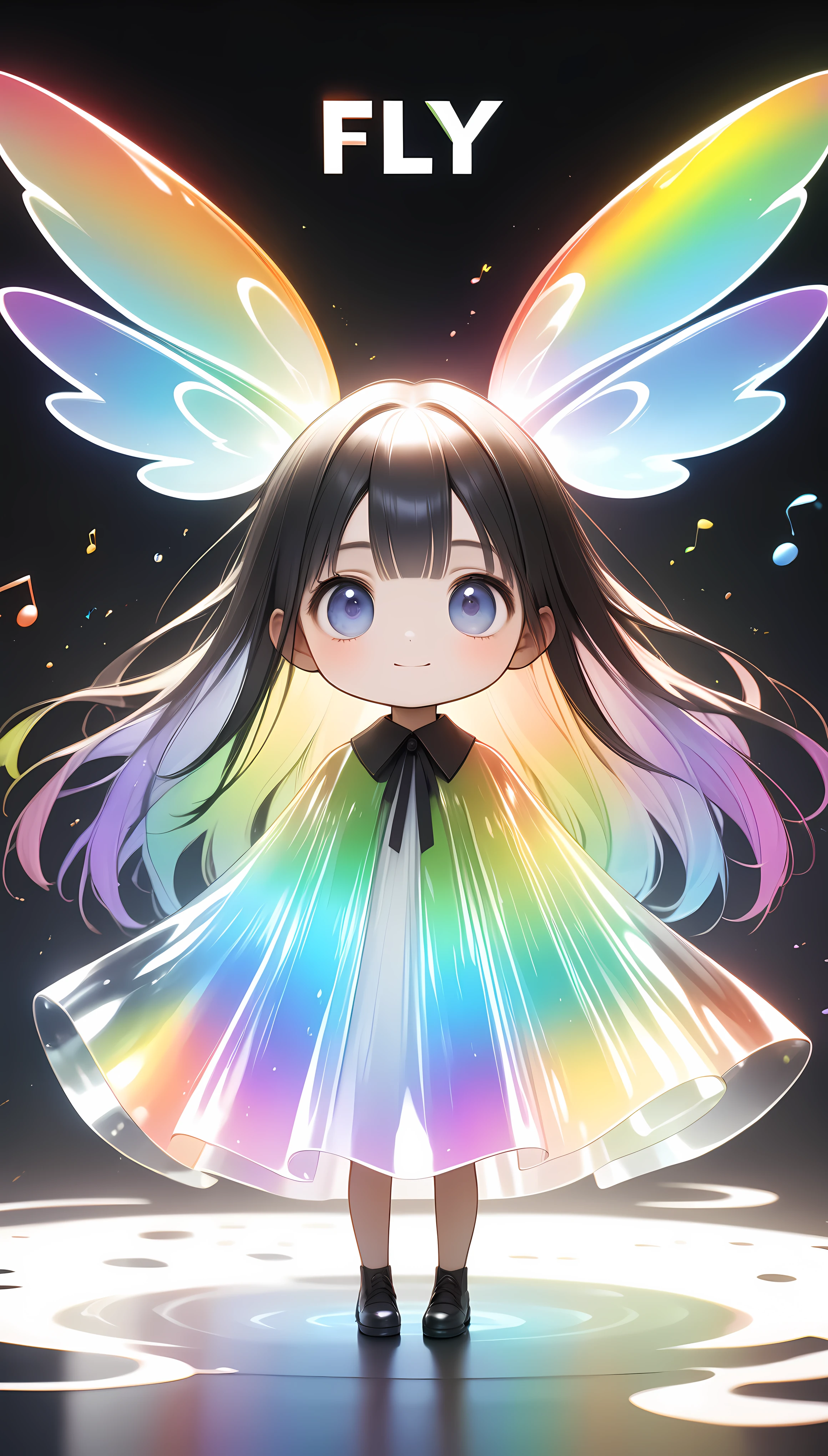 ((Insert word in center of screen, "FLY"Character, White text), A jet black background that emphasizes the text), BREAK Simple white background, Surrounding the letters, Colorful gradation melts away, Transparent holographic coating, Seamless Melting, Metal-like luster, BREAK Transparent holographic, Illusionary rainbow colors, Seamless colorful multicolor smears, Full spec multi-color, Colorful gradient effect, Take full advantage of Super Retina color rendition, Ultra-realism, A dramatic cinematic experience that tickles the senses, hzk