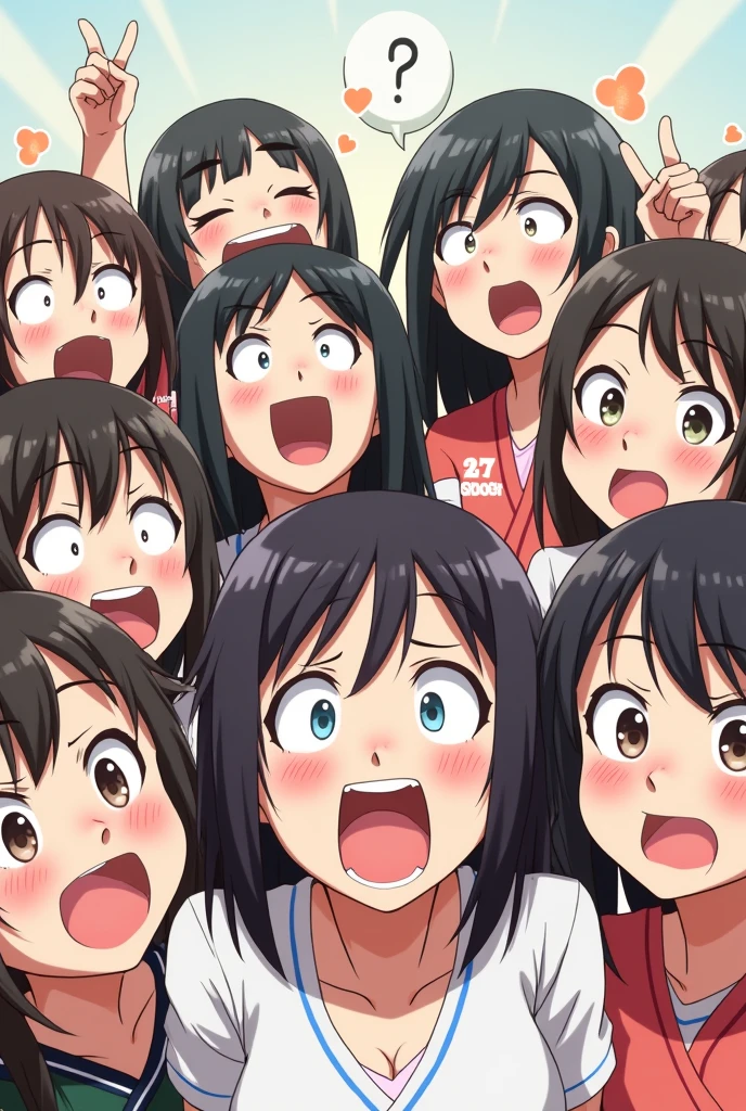 Recording Screen、Running((nudist boy))、Many close elementary school girls arrested、surround each other's face、((Laughter and joy))、in group photograph、Group Selfies、
