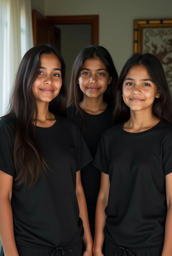 2 kerala girls, one looks like Hermoine Granger, and other one looks like Arya Stark, smiling, at park, sitting in bench, looking at camera, wearing black tshirt and jeans, with realistic skin texture, mobile photography, raw,
