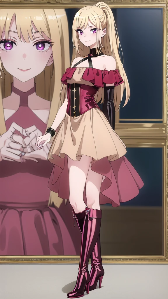 NSFW,masterpiece,Highest quality,High resolution,Very detailed,Golden Darkness\(To Love-Ru\),Blonde,Red eyes,long hair,Two Side Up,Small breasts,Black Dress,Sleeveless,Removable sleeves,hair ornaments,Knee socks,Lustful face,Embarrassed,blush,Are standing,(Molester),Massage the breasts