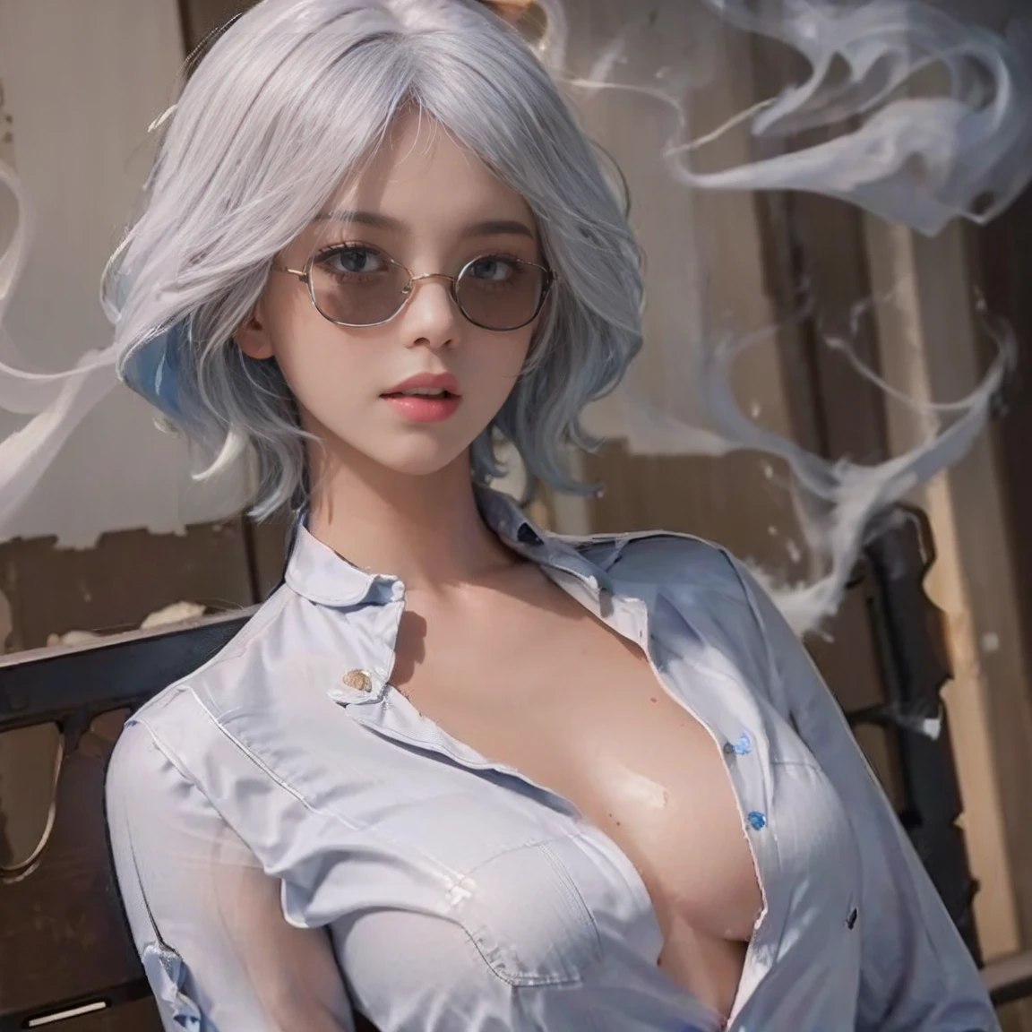 masterpiece, best quality, illustration, (dynamic lighting:1.2), cinematic lighting, reflection, delicate facial features, ultra-detailed eyes, sharp pupils, realistic pupils, depth of field, sharp focus, (hyper-detailed, bloom, glow:1.4), exceptional beauty, alluring face, cute look, multicolored hair, ponytail, high ponytail, (ponytail:1.3), (high_ponytail:1.2), long ponytail, white blue hair, shining hair, bangs, long side bang, enchanting blue eyes, shiny, sparkle, sparkling, elegance, jewelry, ornaments, 1girl, solo focus, medium full shot, cowboy shot, white skin, intense bright, absurdres, high-res, ultra-detailed, large breasts, huge breasts, perfect breasts, hair ornaments, earrings, perfect arms, perfect hands, perfect fingers, detailed hands, detailed fingers, perfect body, perfect, embarrassing, blushing, smiling, angelic, expert shading, extreme light effects, intense bright, glare, sharp eyelash, red lips, dynamic pose, huge smile, beautiful, accurate anatomy, perfect anatomy, showing body curves, one arm up, arm up, hands on hair, armpit, perfect armpit, tying hair, adjusting hair, eyeglasses, (eyeglasses:1.4), (round_eyeglasses:1.2), wearing glasses, renaissance, sunshine, princess, goddess, crown, tiara, halo, lunar, lunar new year, night market background, lanterns, fireworks, off shoulder, bare shoulders, perfect shoulders, collarbone, detailed collarbone, cleavage, beautiful body, no strap, strapless, bare arms, completely naked arms, naked lower arms, maximum exposure, minimum coverage, exposed body, exposed midriff, exposed belly, exposed waist, exposed hip, sleeveless, no sleeves, nude, no clothes, completely nude, topless, full nude, bare breasts, exposed breasts, (exposed_breasts:1.5), nipples, pink nipples, erected nipples, perfect nipples, pink tits, (exposed_nipples:1.3), nsfw, (nsfw:1.8), exposed nipples, fully undressed, girl undressed, clothes removed, completely naked breasts, fully undressed, no censoring