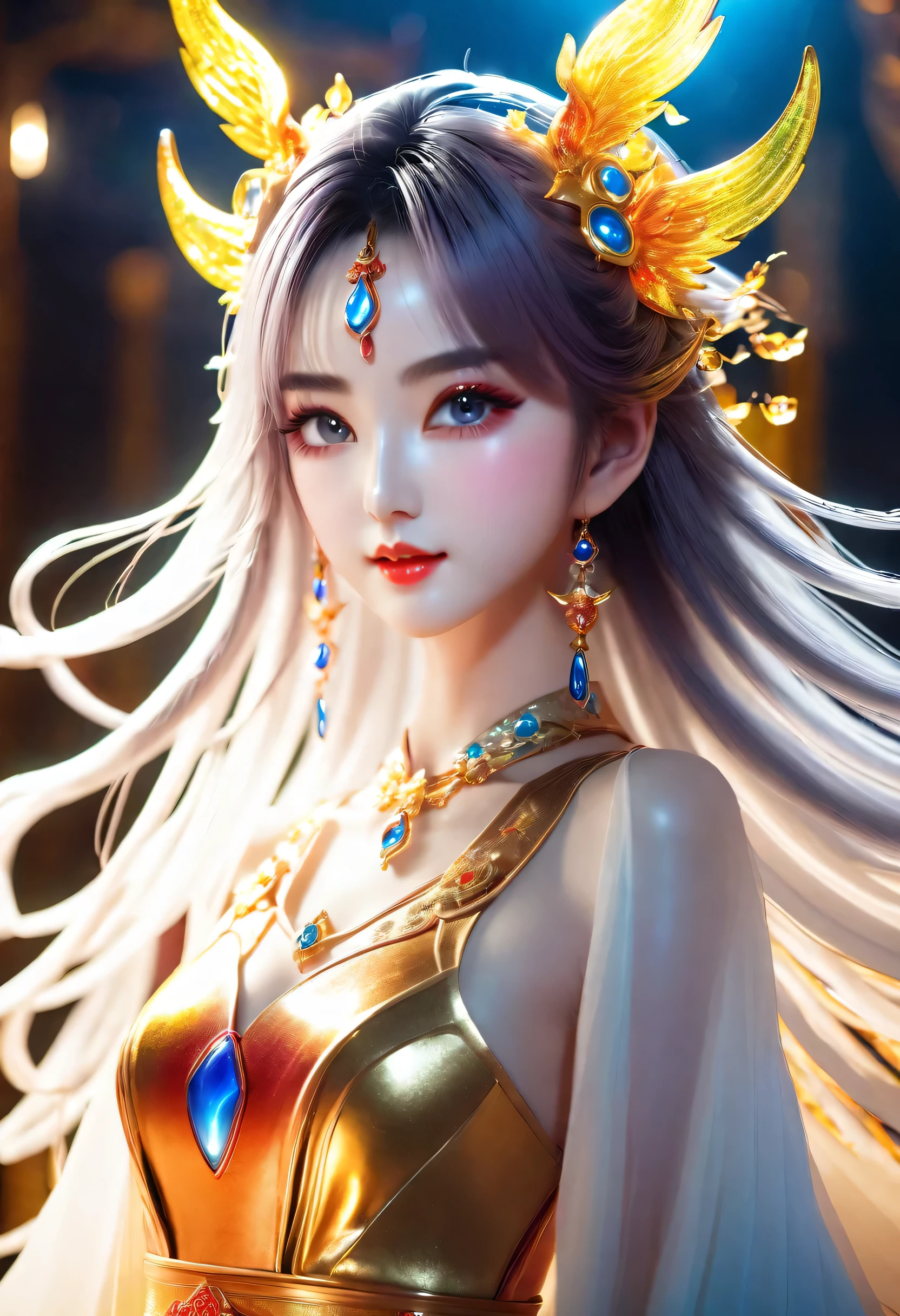 3d rendering of lady's hair with gold flowers on it, in the style of paper sculptures, fluid geometry, classical figures, dark white and yellow, [victor nizovtsev](https://goo.gl/search?artist%20victor%20nizovtsev), contest winner, detailed foliage --auto --s2
