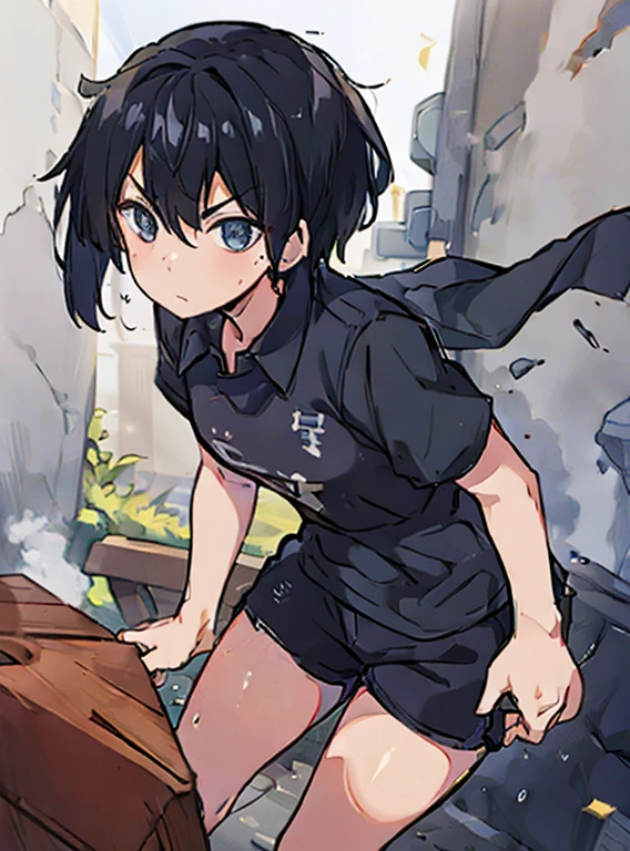 a girl with black hair , shorts , and half sleeved shirt 