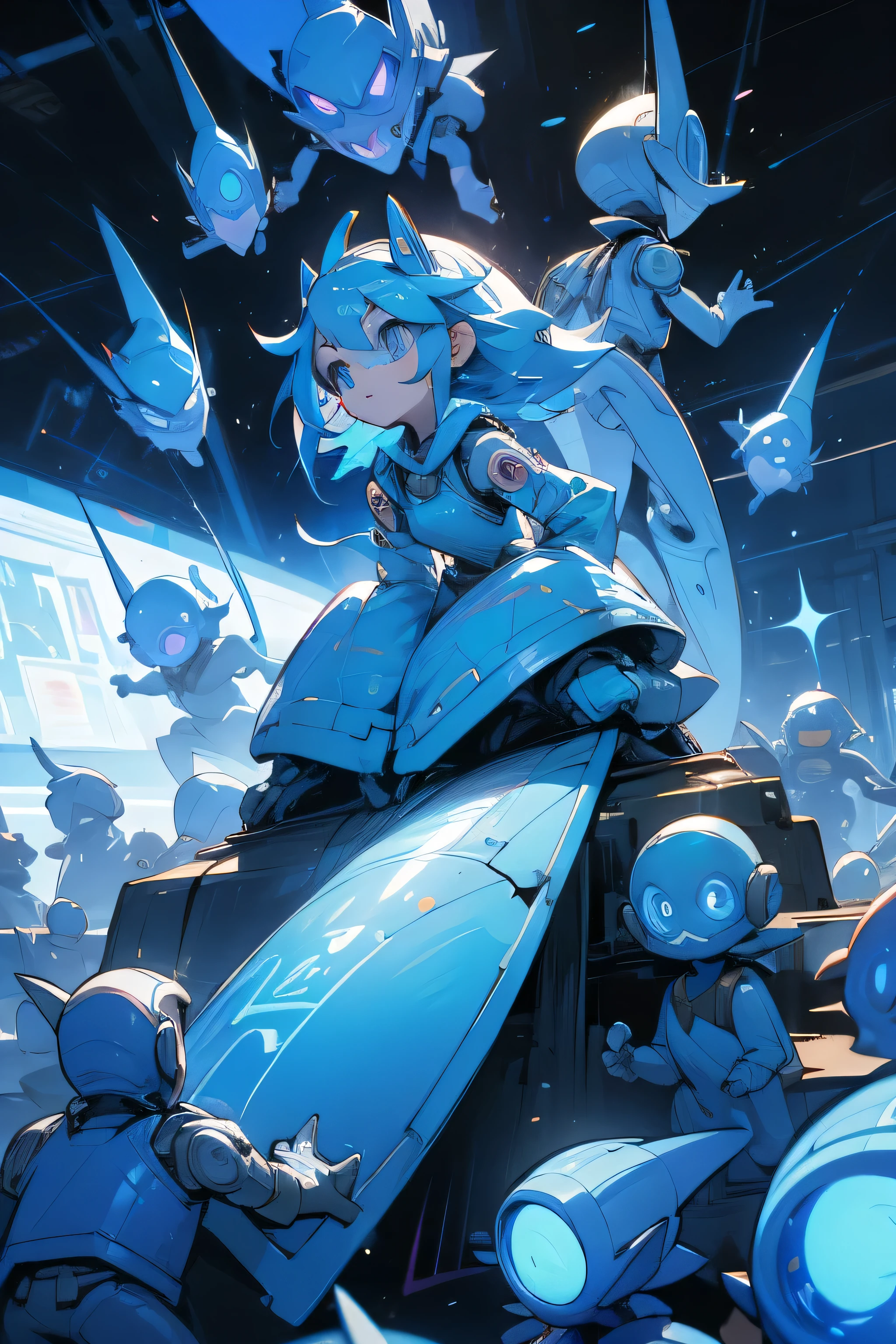 Create a 16k resolution image, Unreal Engine 5, Disney style, Super Metroid style, Mega Man-X style, with very detailed eyes, very detailed face, of a woman doing hybrid cosplay of Mega Man-X/Samus Aran/Seiya of Pegasus with Sagittarius armor, short blue hair, wearing helmet, extremely detailed eyes, futuristic weapons, background:  Futuristic city being destroyed, looking at the viewer with facial expression of total hatred