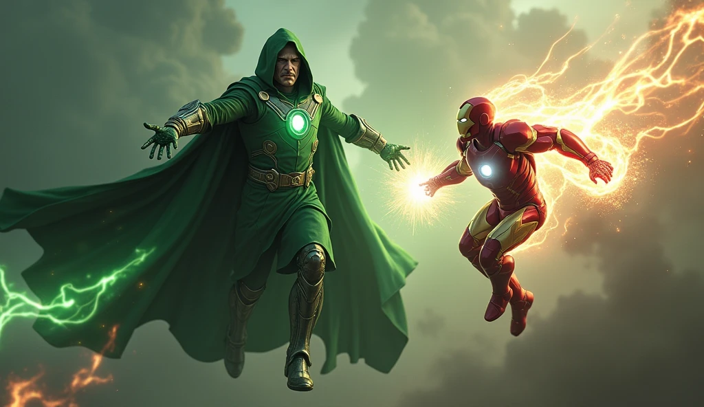 Doctor Doom is killing ironman with a green light power in space 