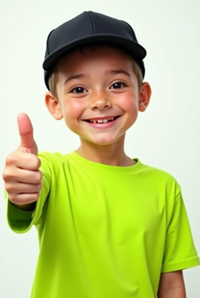 a smiling boy gives a thumbs up wearing orange clothes and hat