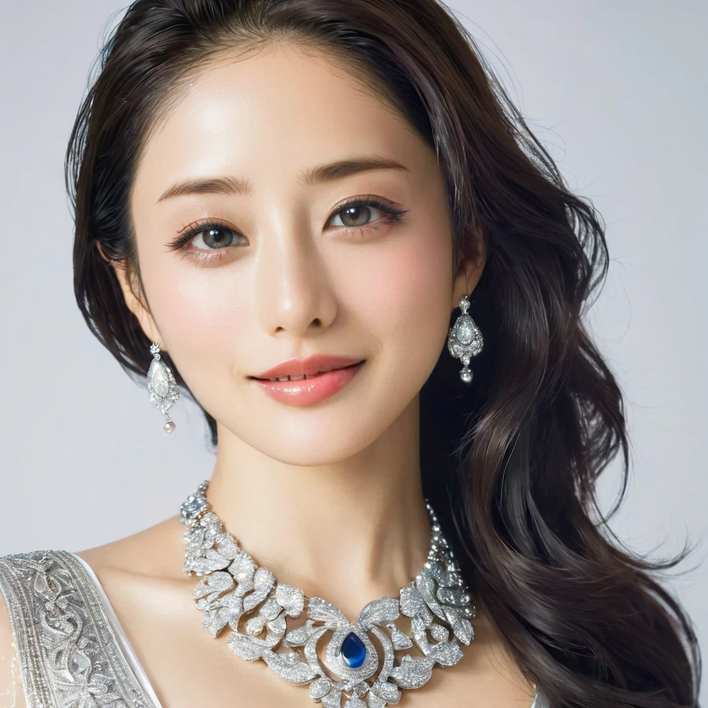 ((Highest quality)), ((masterpiece)), (detailed), （Perfect Face）、The woman is Satomi Ishihara, a beautiful Japanese woman with black hair, large breasts, beautiful proportions, and an engagement ring.、The woman is smiling and dressed in the gorgeous and glittering Saudi Arabian national dress and luxurious accessories.、A woman is embracing, kissing and making love to a middle-aged Saudi Arabian man with a beard in Saudi Arabia