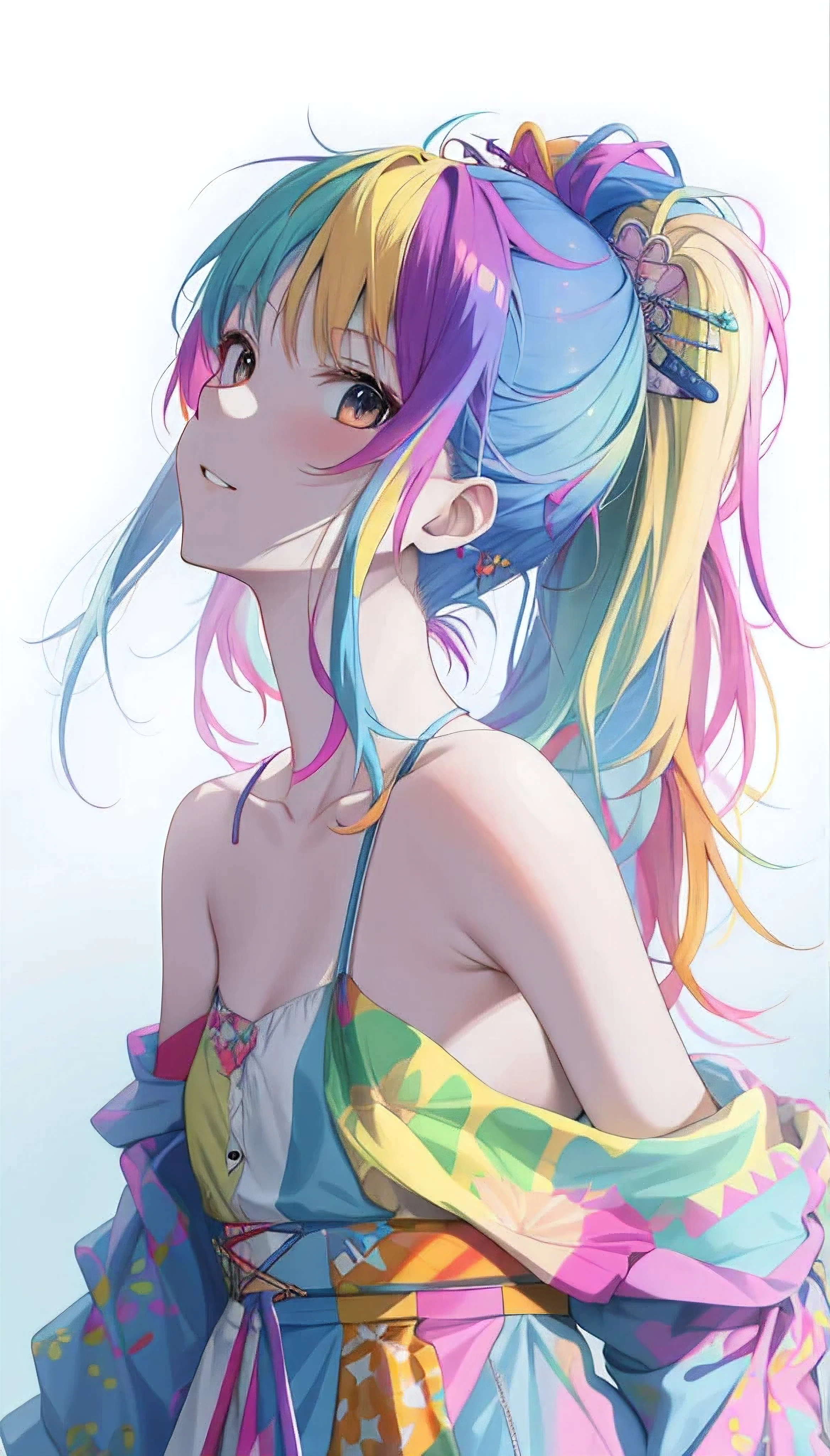 Anime girl with colorful hair and colorful clothes, Rosla&#39;s gentle vitality, roslass cartoon vitality, Anime style 4k, Beautiful anime portrait, The artistic germ is rich and colorful!!!, Beautiful anime girl],! Dream Art Bud, Anime style digital art, Digital Animation Art, Anime Art Wallpaper 4K, Anime Art Wallpaper 4K, Extremely detailed artistic germ, masterpiece, Very detailed,