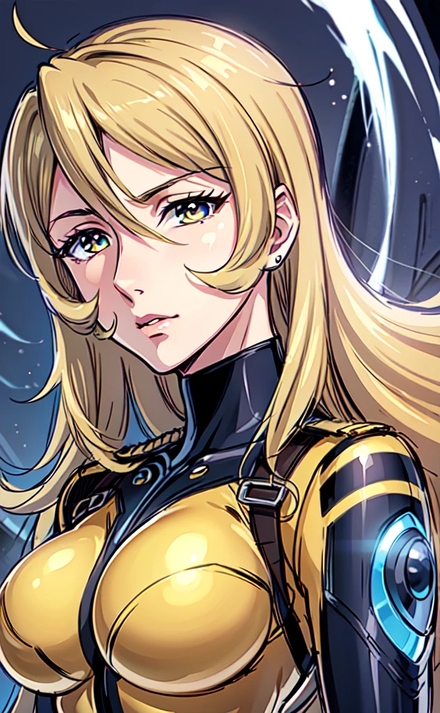 Mature Woman, Woman in a futuristic suit, highly Detailed face, nice, mother, Very large breasts, (Mature Woman), Mature Face, (Mature Woman), Cyber Suit, Anime girl in tight suit, Milfication, Elegant body, Focus on the navel, nude, gloves, Earrings, SF, Female protagonist, Volumetric Light, Detailed lighting, Detailed Texture, BoobsCyberpunk, Biomechanical , masterpiece, (Top quality eyes), Detailed face, sci-fi background, Futuristic landscape, (((Yellow bodysuit))), (Chuby), (((high quality face))), (((high resolution face)))
