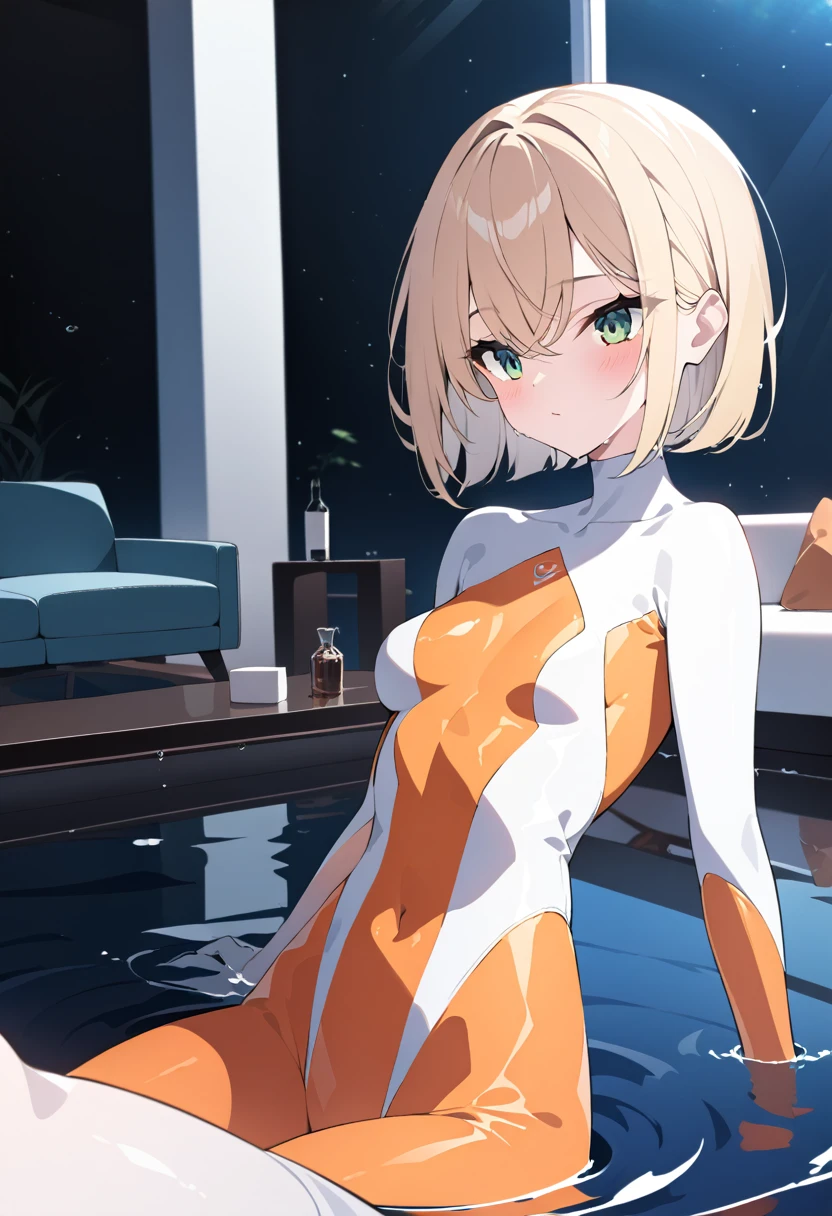 Anime, female, wet, legs spread, transparent clothing, young,