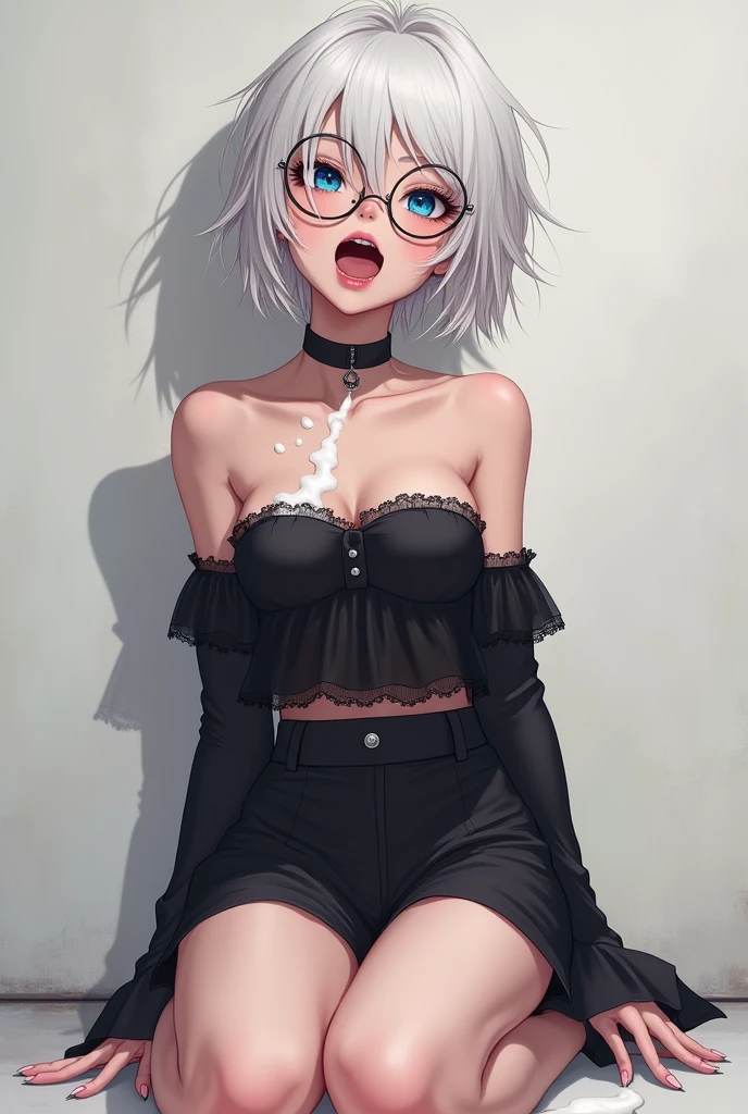 (masterpiece), best quality, expressive eyes, perfect face,nsfw:1.1,embarrassed,breathless:1.1,humid:1.4,full-face blush:1.2,angry:1.1,Underwear,glasses,acrobatic pose