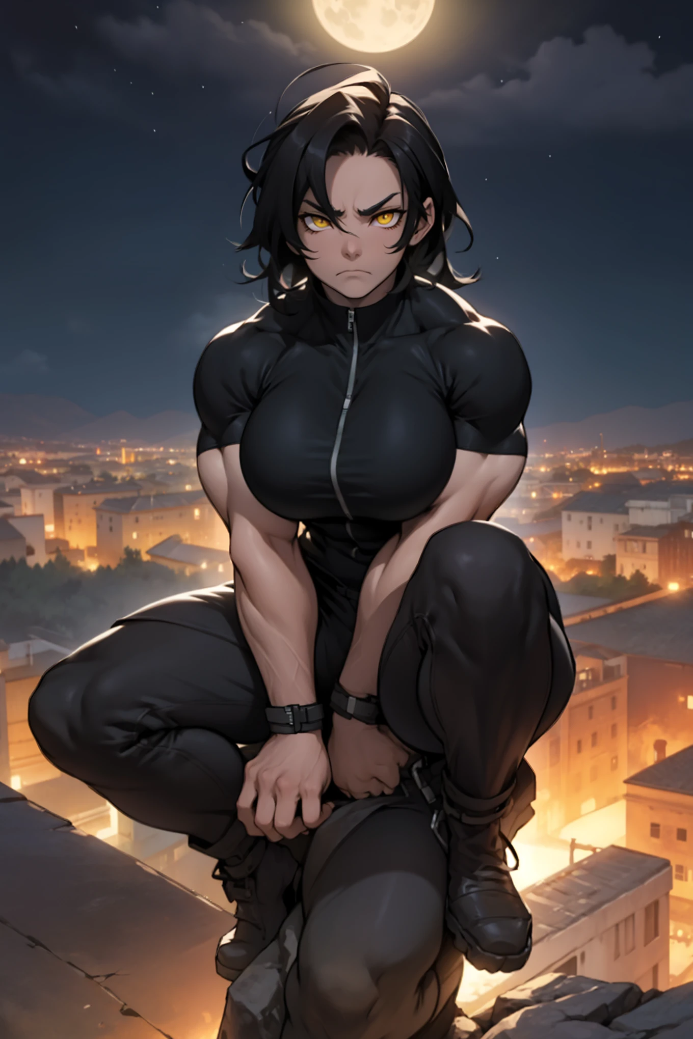 (high resolution, pixel perfect, gorgeous illustrations), (hyper quality, muste piece, etheric: 1.4), ((nsfw)), (((cowboy shot))), face focus, ((1girl)), (((Androgynous, boyish))), (((18 years old))), (((((punk))))), hot Rocker punk girl, ((spread pussy)), ((((fingering, schlick, masturbation, squatting)))), cool atmosphere, black hair, ((((very_short_hair, slicked_back_hair)))), ((((piercing)))), eyelid_piercing, nose_piercing, (((Exquisite face))), blush, tattoo, (((((((muscular_female))))))), (thick thighs, wide hips, Big breasts that are about to burst), fighter, ((highleg_leotard_armor)), sweat, shiny skin, gleaming skin, simple background,