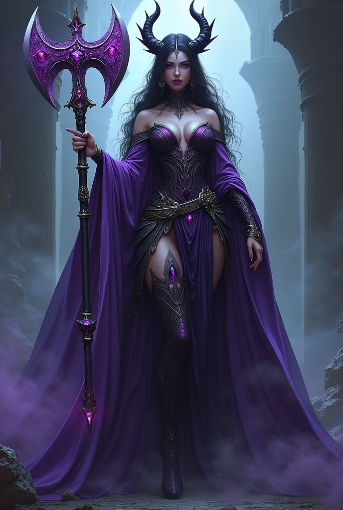 purple hair, elf, necromancer full body, darkness