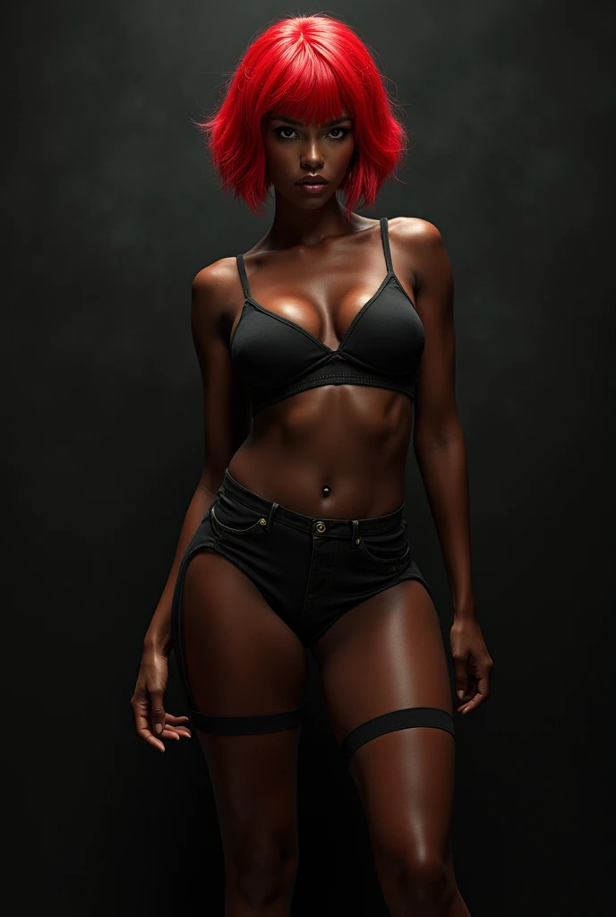 professional photo, full length body shot of a young (((ebony woman))) wondering around large city, (1girl), wearing skimpy uptight silk mesh pink-orange lingerie, intricate details, ultra detailed, insane details, 8k, octane render, unreal engine 5.2, global illumination, luminism, maximalism, ((thick thighs)), (orange-red curly hair), hyperdetailed, 4k textures, soft cinematic light, adobe lightroom, photolab, hdr, highly detailed, sharp focus, soothing tones, hyperdetailed, low contrast, soft cinematic light, exposure blend, (mictra:0.99), light, (glowy skin), looking at sky, masterpiece, high quality, realistic, (very detailed face)