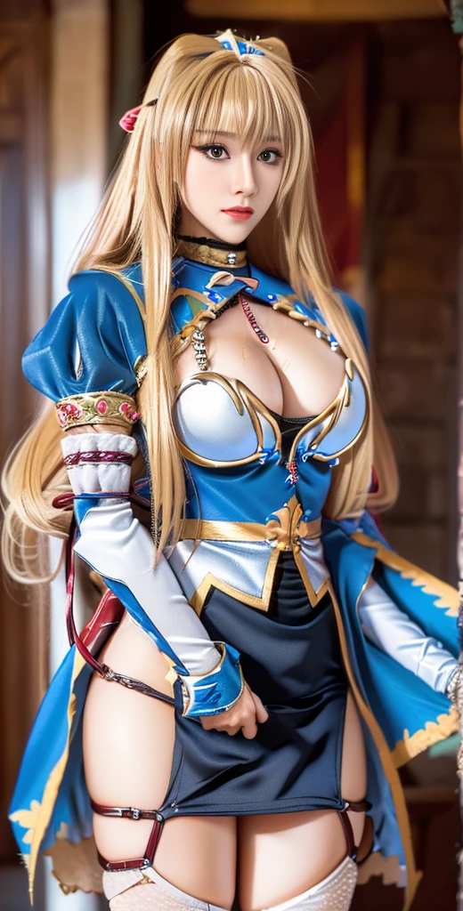 Super Detail, High Detail, high quality, best quality, High resolution，a female knight，beautiful female knight,beautiful clear face(Rain waves_haneame：1.5)，beautiful perfect body(Perfect proportions for the whole body，body curve，Large size chest，Western knight style)，knight armor