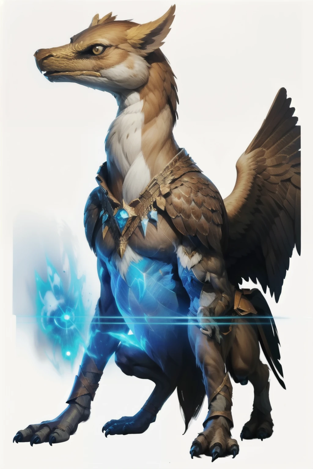 RPG , gerar com white background, png, white background, generate with whole body, half griffin half human, blue and black aura