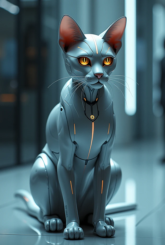 masterpiece, Highest quality、Very detailed、sf、Liquid metal cat with energy core、