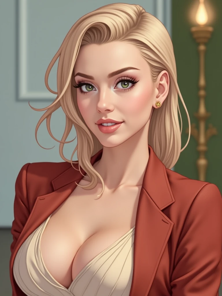 blonde woman, hide and fur clothes