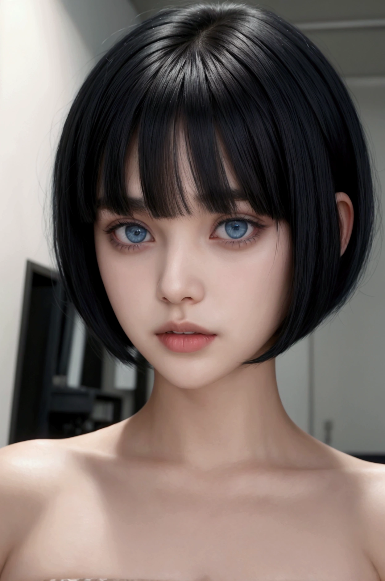 better,1 girl ( Uzumaki Himawari ) , ( facial Details ) , short hair ,Details , age 18 females ,plump body , unclothed , ager face , beautiful face , hot , anime to be realistic , Detailed character images. , high quality photo , beautiful fine makeup very real , perfect character cool style , pretty teen , HD photo model , simple background , Details eyes , masterpiece , detailed ornaments , real life ,better anime realista ,1 girl ,masterpiece ,of a woman with long black hair and , nude portrait, nude photography, she has a distant expression, semi realistic anime, in an anime style, semi-realistic anime style, She has black hair, in anime style, (blue eyes:1.3), blunt bangs ,quality detail ,perfect character in real live , high detailed photos real ,realistic anime ,photrait realism , Super detail ,cute eyes , hair detail ,Ultra high quality ,hd result , shiny nipple, Erotic pose, Highly detailed wallpaper