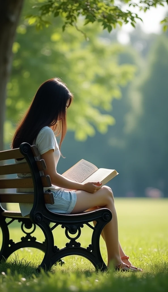 a beautiful young woman reading a white book in a grassy field outdoors