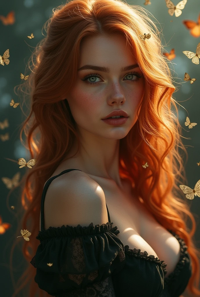 (solo, full body photo:1.3), (action packed:1.3), (haze, fog, mist:1.3), chiaroscuro, best quality, photorealistic, 1woman, (cute), (24yo:1.2), redhead, long ginger hair highly detailed, 1700'S, digital photography, art by artgerm and ruan jia and greg rutkowski surreal painting gold butterfly filigree, broken glass, (masterpiece, sidelighting, finely detailed Fashionable eyes: 1.2) (perfect oval large eyes that gazes at the viewer), beautiful detailed face, blue gorgeous perfect eyes, (blonde hair ponytail), (attractive young woman:1.3), (thick amazing hair), (seductive:1.1), (blushing:1.1)