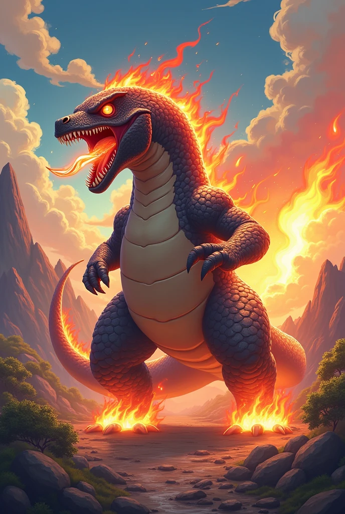 dinosaurs,breathingfire,super high-quality model, Background of flame burning, Abstract beauty, Explosive volume, oil painted, Heavy strokes, paint drips