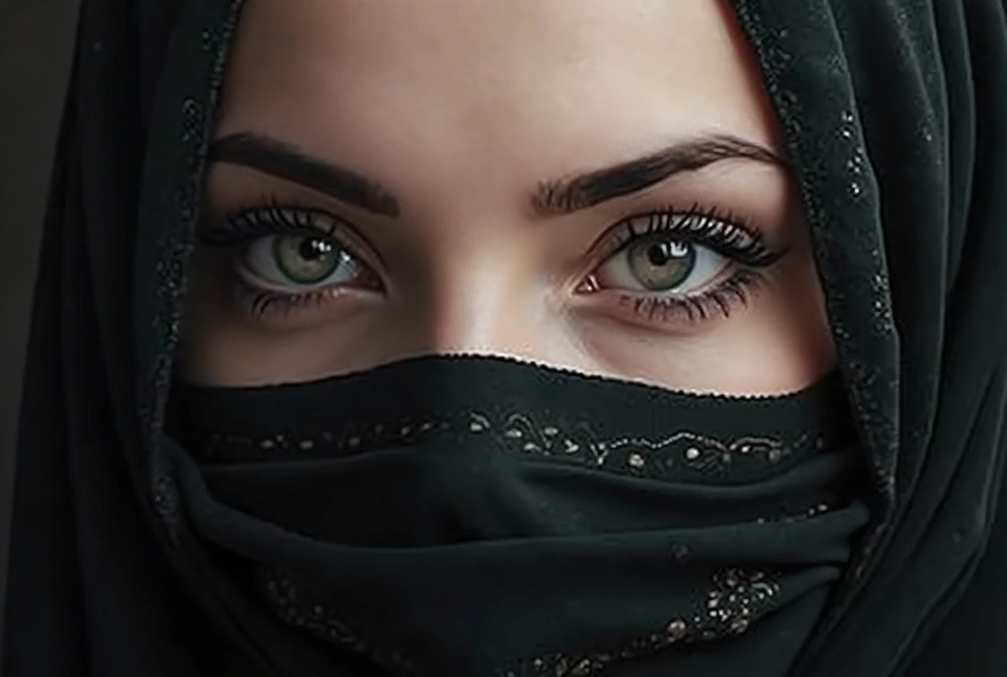 A close up of a woman wearing a black hijab - SeaArt AI