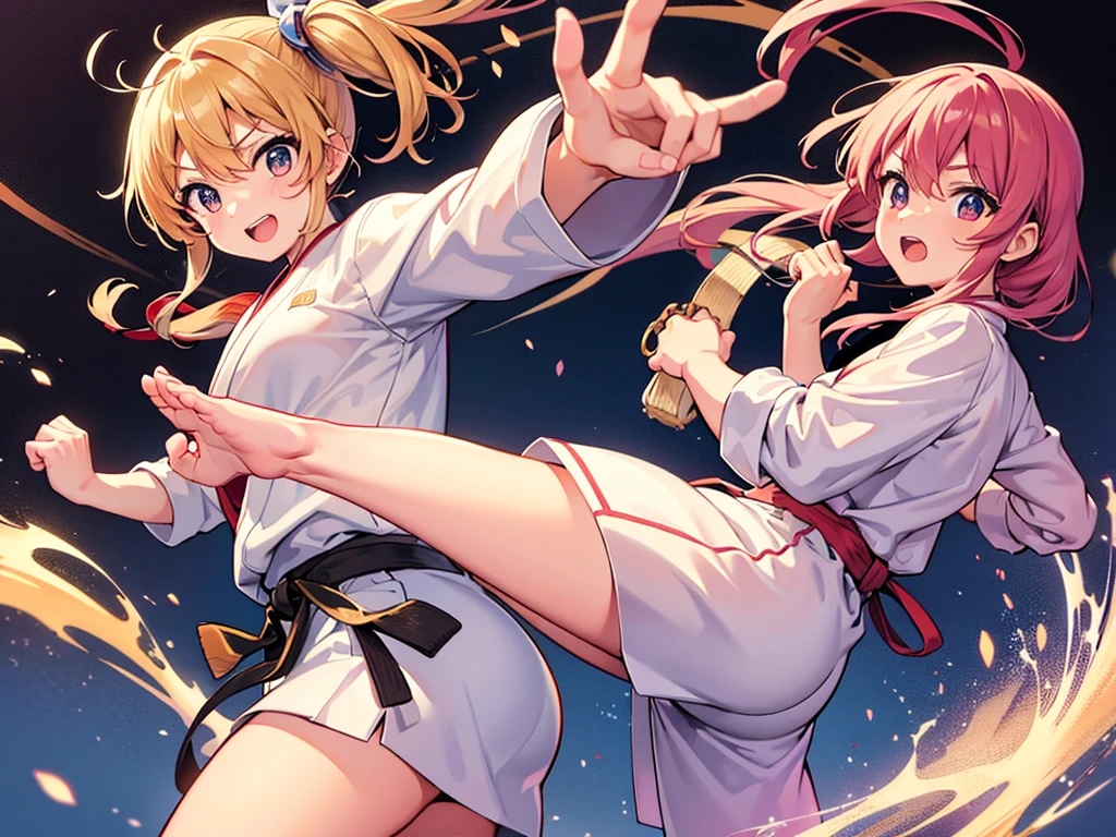 Kinomoto Sakura, Kinomoto Sakura kicking a man in the face, high kick, barefoot, karate, high resolution