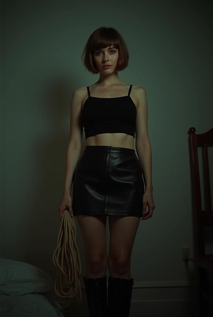 Daisy Ridley dressed in a skirt and stockings