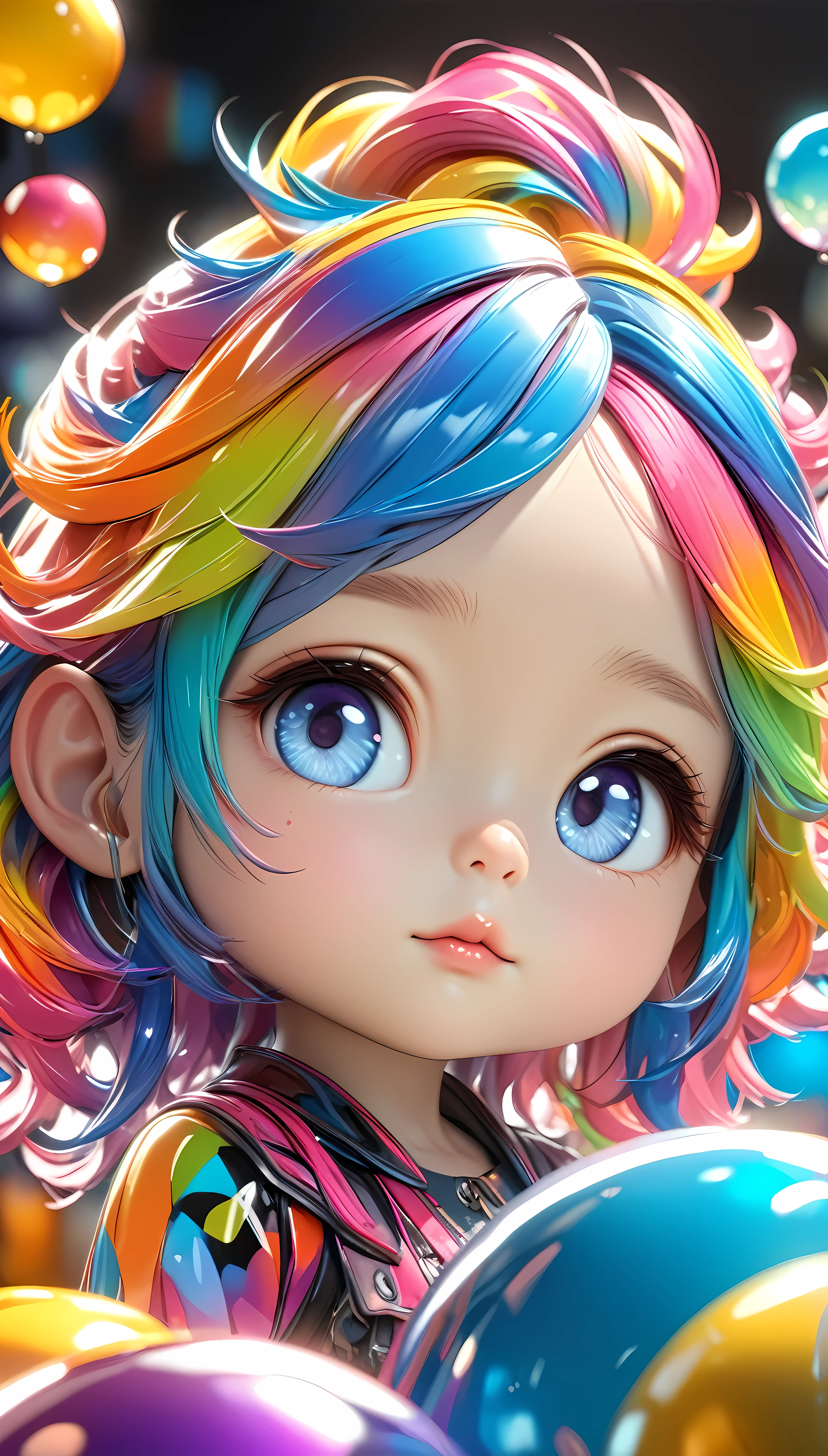 a highly detailed 4d clay model of a cute girl, solo, vibrant colorful gradients, anatomically correct, surreal and absurd aesthetics, cinema4d rendering, vivid colors, cute chibi style, polycarbonate, realistic 3d form, best quality, 4k, 8k, highres, masterpiece, ultra-detailed, realistic, photorealistic, photo-realistic, HDR, UHD, studio lighting, ultra-fine painting, sharp focus, physically-based rendering, extreme detail description, professional, vivid colors, bokeh, portraits, concept artists