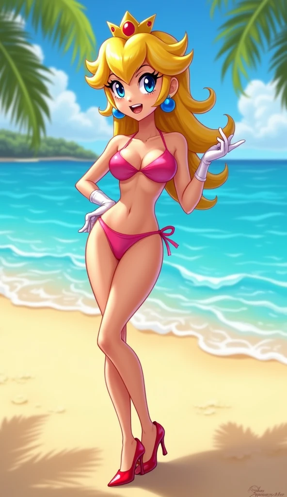 sunnymiamitf, huge breasts, narrow waist, wide hips, :d, teeth, sunglasses, pink bikini