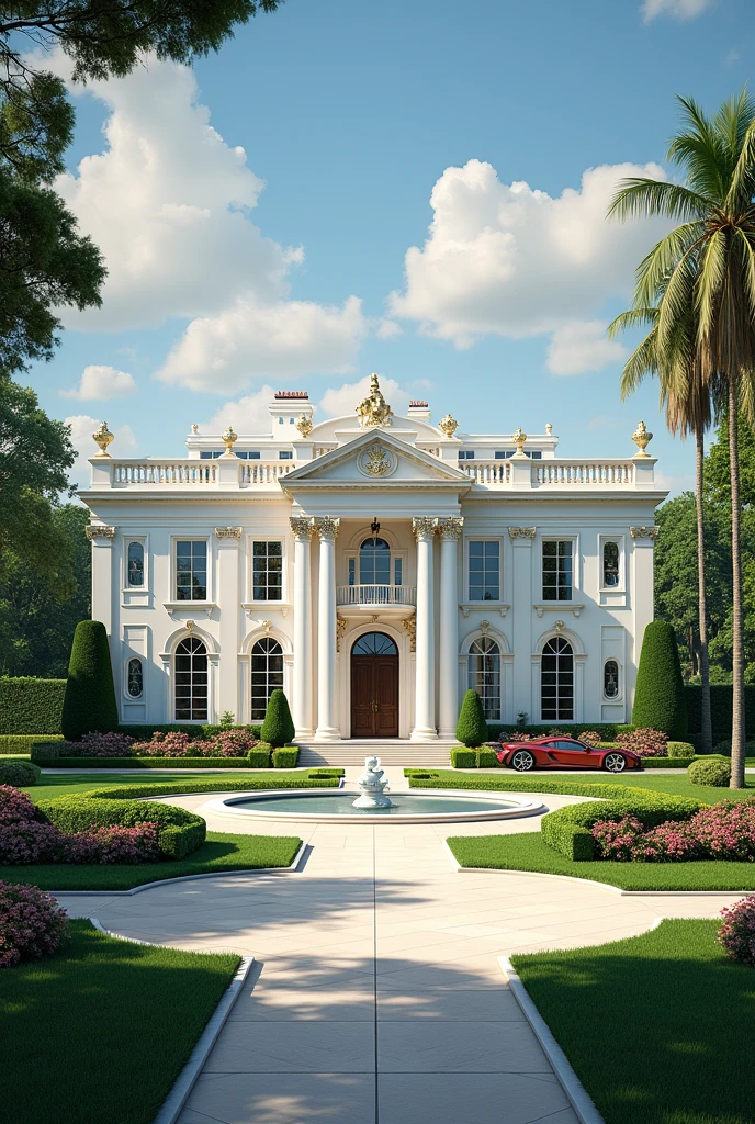 Huge millionaire mansion, many windows, white, large garden, elegant ...