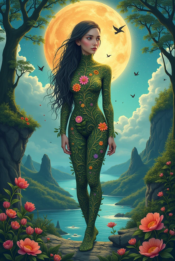 Create a digital artwork in pop art style, featuring a vibrant and confident woman with bold makeup and colorful fashion, complementary color scheme, surrounded by abstract floral patterns, energetic brush strokes, the mood should be dynamic.ulzzang-6500 , (realistic: 1.3 ) (original: 1.2), Masterpiece, Best quality, Hibiscus flower blooming on a gnarled branch on a gray background, fractal mandala background, in light orange and light beige style, Minimalist images, photo installations . , paleocore, green and crimson, hyperrealistic, poetic intimacy. Masterpiece, Best quality, colorful, LLTH, Best quality, beautiful naked forest goddess, expressive eyes, perfect face, highly detailed, high resolution, (Masterpiece), Best quality, perfect face, 1 sexy girl dressed in forest, flowers , leaves, mandalas, fractal, girl in the forest, forest goddess, old floating antique clock, lamp hanging on the tree, full body, black hair fused with gold, transparent clothing, open legs, view of pubic hair, 1 sexy girl wearing see-through forest clothing, exposed breasts, see-through open t-shirt, mandala and flower tattoos, illustration, very delicate and beautiful, highly detailed, CG, unity, 8K wallpaper, huge file size, very wide lens, soft lighting , slight smile, transparent clothing showing naked body, beautiful vagina, vagina with soft hairs, well detailed eyes looking up, Latin girl sitting on a tree trunk, oil painting, Latin tanned skin, full moon night sky, autumn leaves falling, autumn leaves in the wind, black and brown hair, long hair floating in the wind, girl looking at an old clock, nSFW,(( Felicidad Jones)), (sensual), (Extremely beautiful), (erotic :1.2), (sublime: 1.0), (Extremely sensitive: 1.0), (wise and understanding: 1.2), nSFW, SFW, skin wet with water, feet stepping on grass, girl sitting on a tree trunk, feet stepping on grass ,