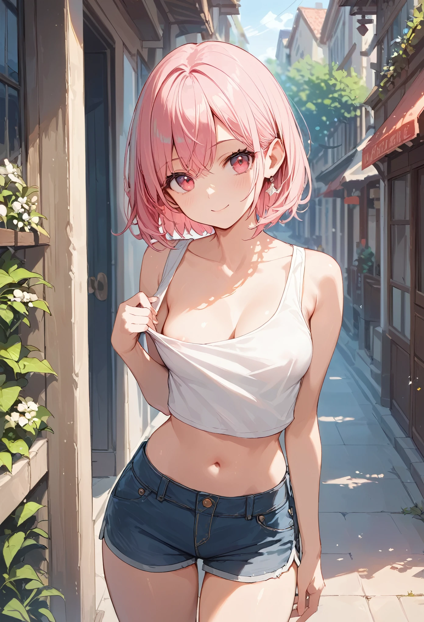 score_9, score_8_up, score_7_up,source_anime, high res image,masterpiece,best quality,girl,cute face,clear skin,nipple_slip,pink_hair,tanktop,