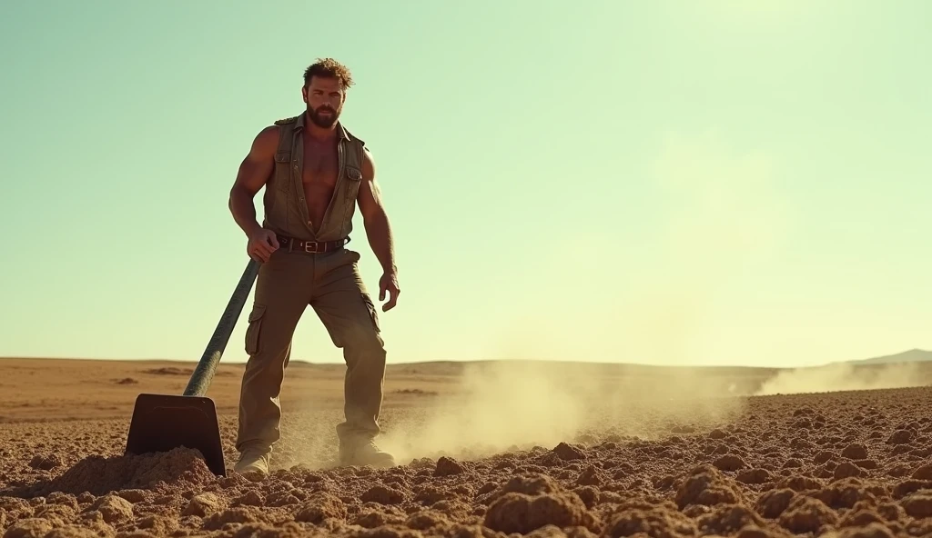 vue arrière du corps entier d'a bodybuilder barbu now à côté d'A train ride in the desert, thick thighs