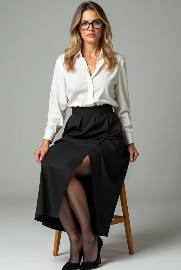 Magnifiqe blonde, cheveux longs, en tenue très moulante, bonne silhoutte grosse hanche, realiste, 4k