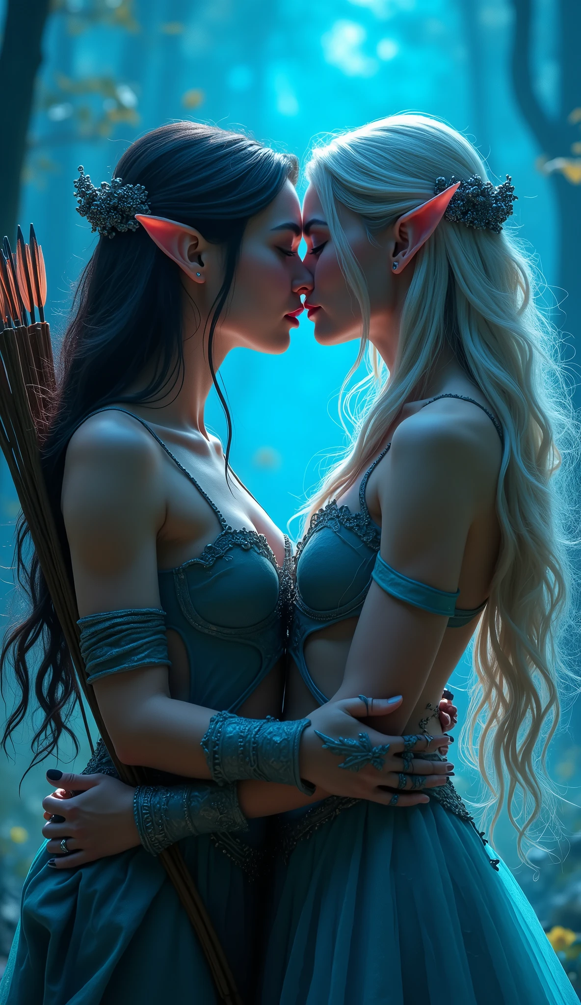 high quality, 8k, detailed, cinematic, photorealistic, masterpiece, 2 naked beautiful female elves fuck Kiss my ass, elf girls, naked, erotic, intimate, sensual, passionate, in open space, cosmic, stars, galaxies, nebulae, cinematic lighting, dramatic shadows, glowing skin, soft focus, ethereal, dreamlike, fantasy, digital art
