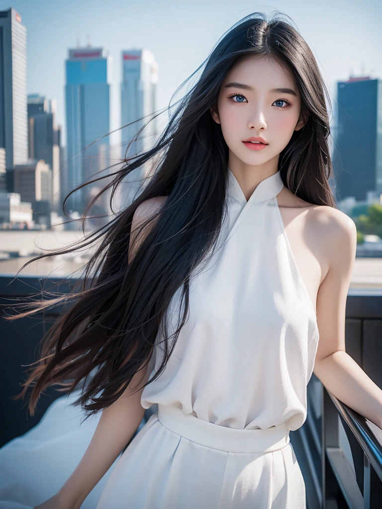 (logo、masterpiece、8k、tabletop、RAW photos、very cool、最high quality、Photorealistic and very detailed CG compoSite 8k wallpaper、high quality、very detailed、Descriptive poem、particle effects、Dynamic effects、Depth of the boundary)What is written is、Cinematic Light、lens flare、ray tracing）、fancy、（night、night하늘、starry sky、full moon）、（Girl looking up at the sky）、Sit、 cute、Japanese、(laugh)、long black hair、strong wind、(hair blowing in the wind)、(white dress)、natural light、moon、(Horizontal photo)、(Bust up shot)、(Low poSition)、(low angle)