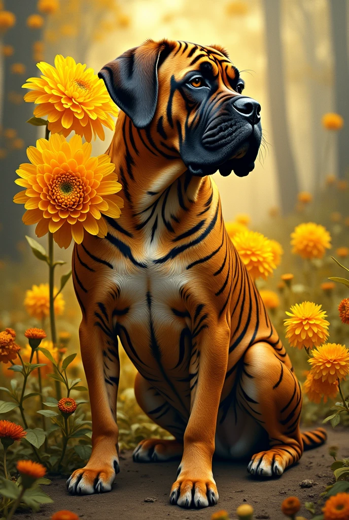 children's book illustration of a great dane, UHD, 4K, a photograph of an ethereal dog bathed in golden sunset hues, framed by the delicate embrace of blooming cherry blossoms, visually captivating, children's book illustration